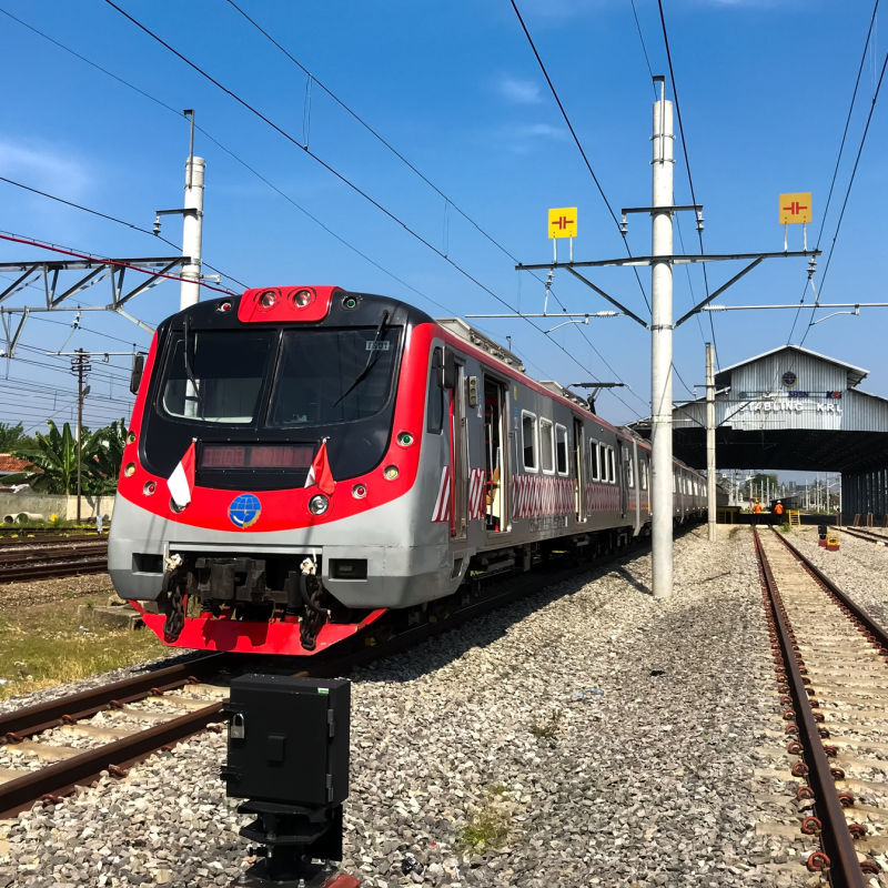 Red-Electric-Train-On-Track-In-Jakarta-Indonesia