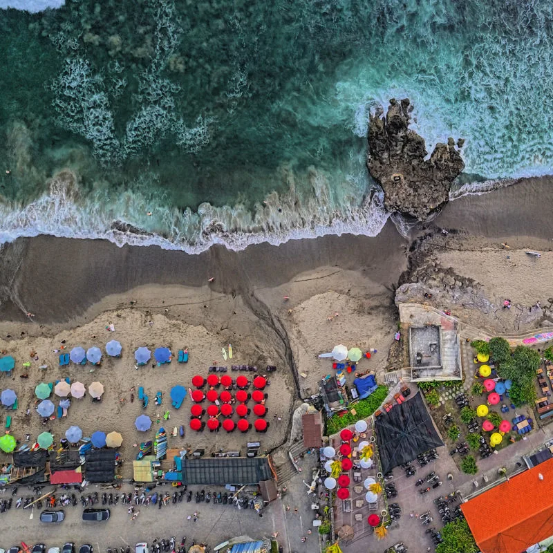 Ariel View Of Berawa Beach And Ocean In Canggu Bali