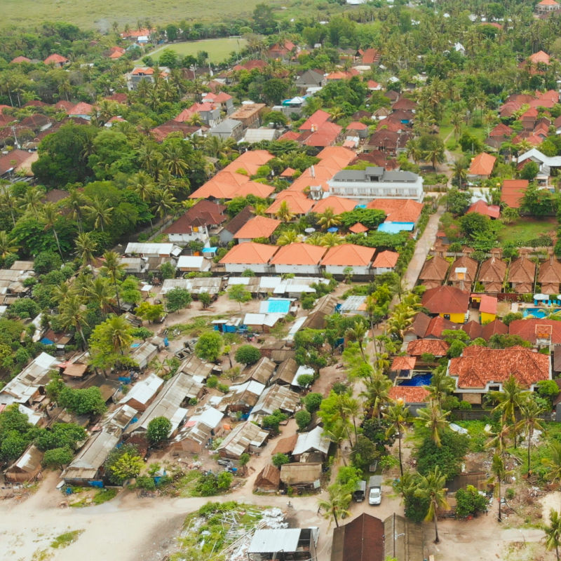 Ariel View Of Nusa Pendia Village And Surrounding Farm land