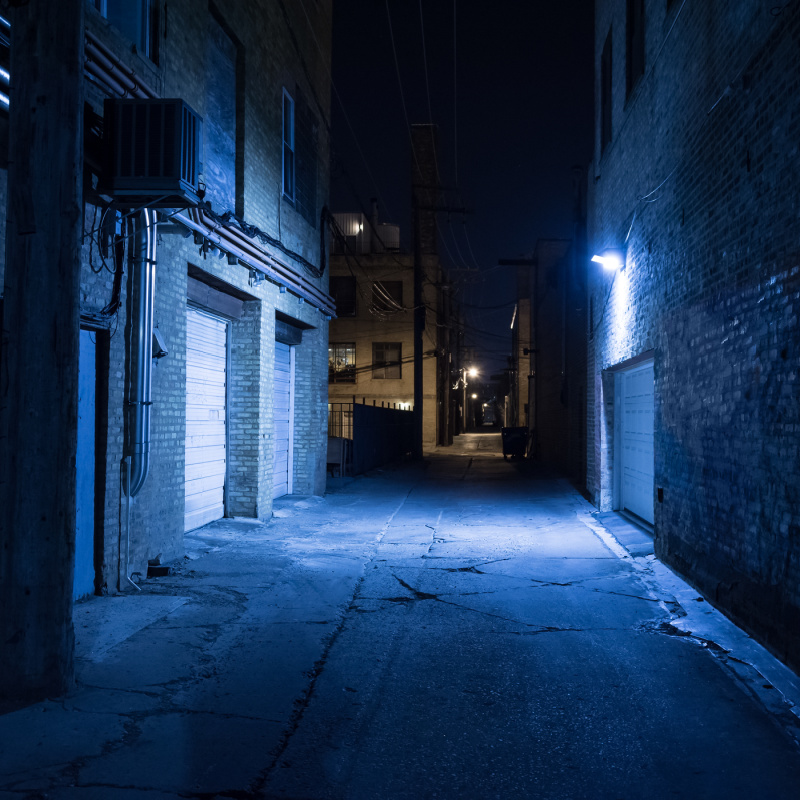 Dark Street At Night In Urban Area