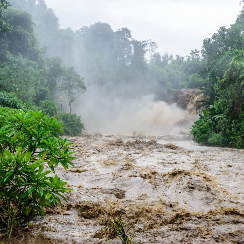 Flooded-River-With-High-Rushing-Water-After-Bad-Weather