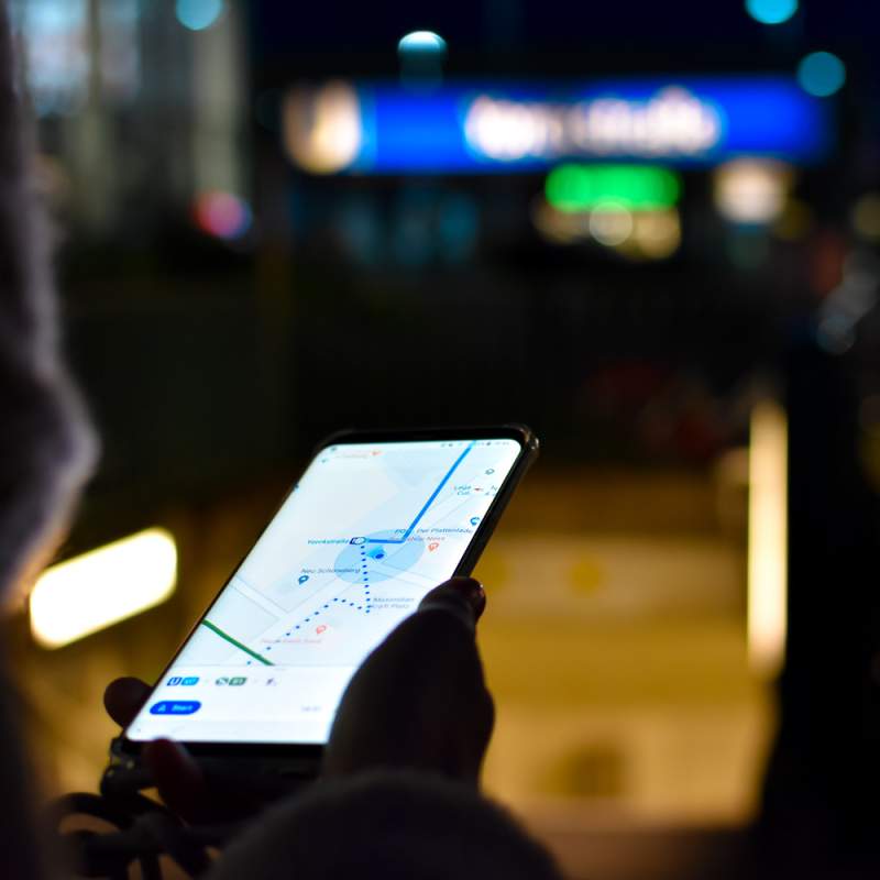 Google Maps Route On A Mobile Cell Phone At Night time