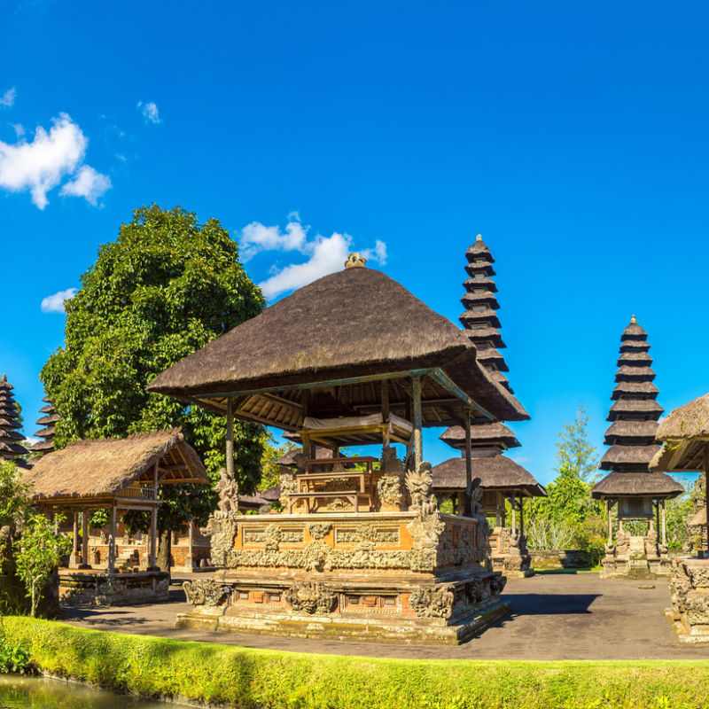 Outside Of Bali Temple On Sunny Day With Blue Sky