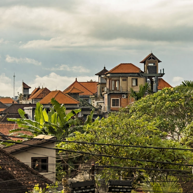 Traditional Bali Buildings With Terracotta Roofs