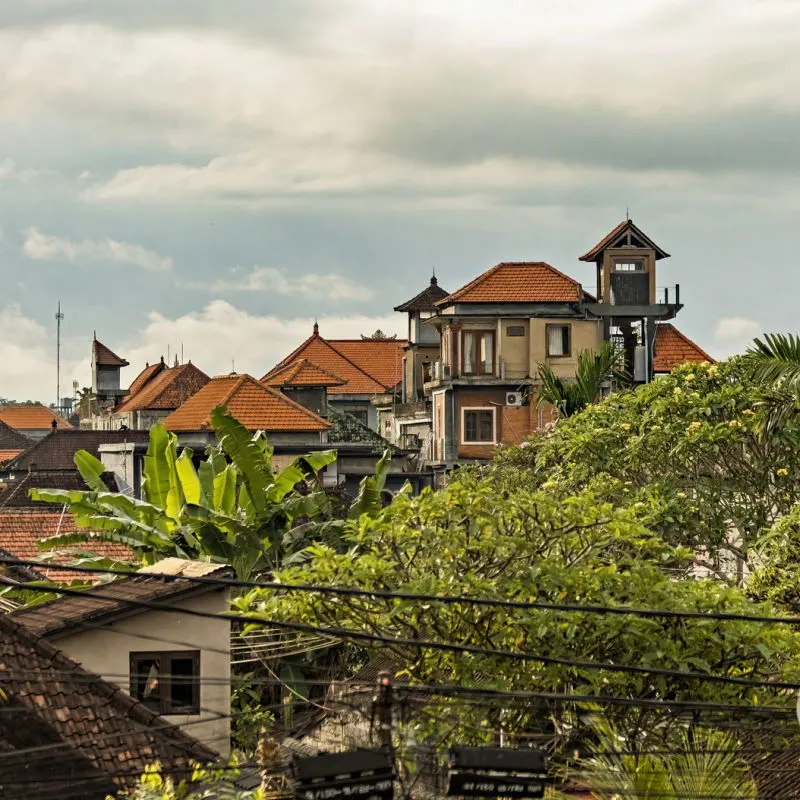 Traditional Bali Buildings With Terracotta Roofs