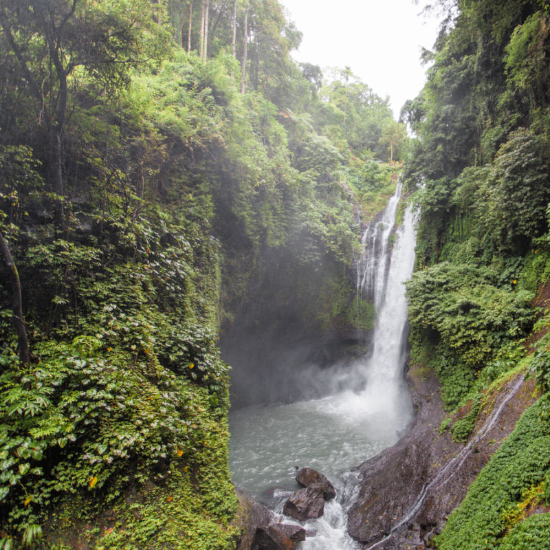 Aling Aling Waterfall Flows Fast In Central Bali.