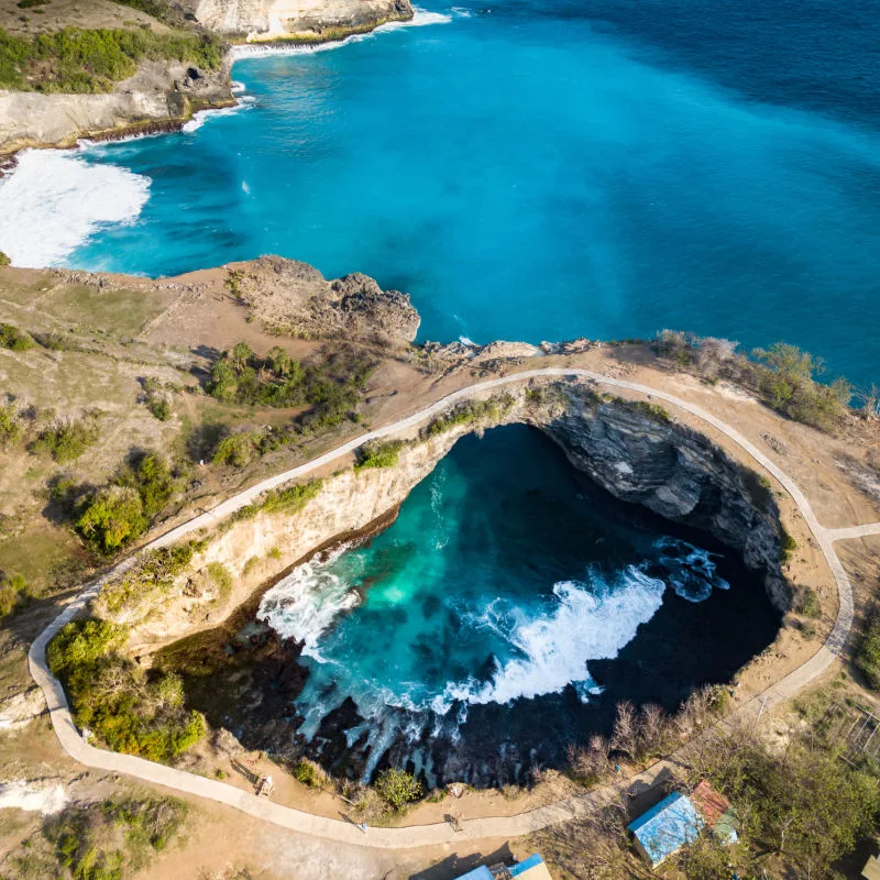 Ariel View Of Broken Beach Hole At Nusa Penida Bali