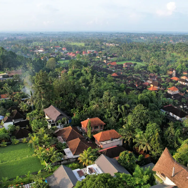 Ariel View Of Inland Bali.jpg With Houses Hotels And Villages