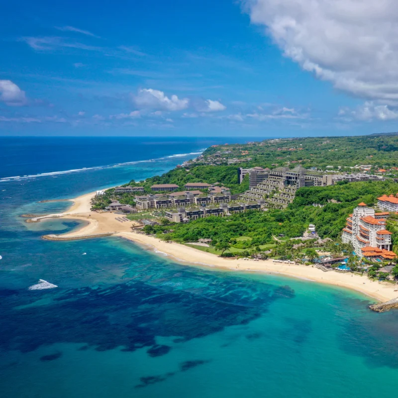 Ariel View Of Nusa Dua Coastline In Bali Including Hotel Resorts And Bali Beaches
