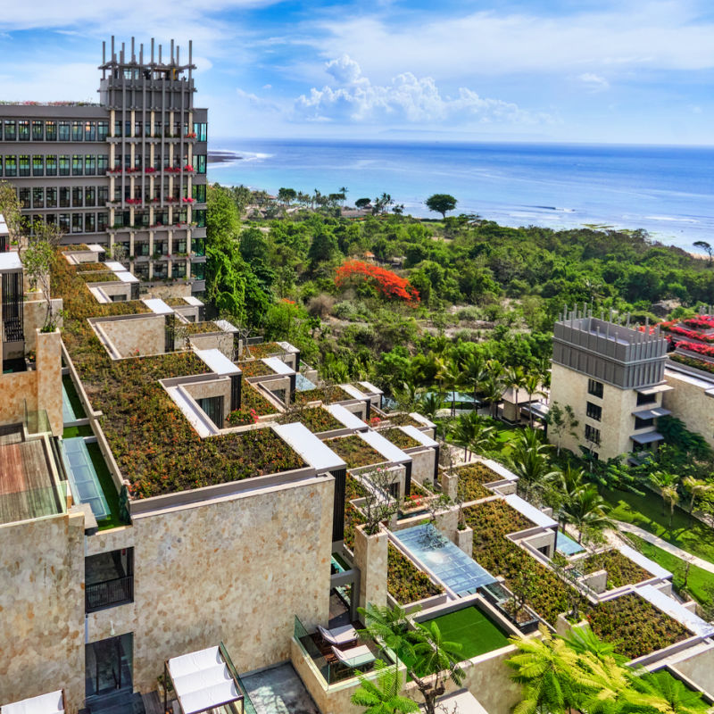 Hotel Complex In Bali Overlooks Beach And Ocean
