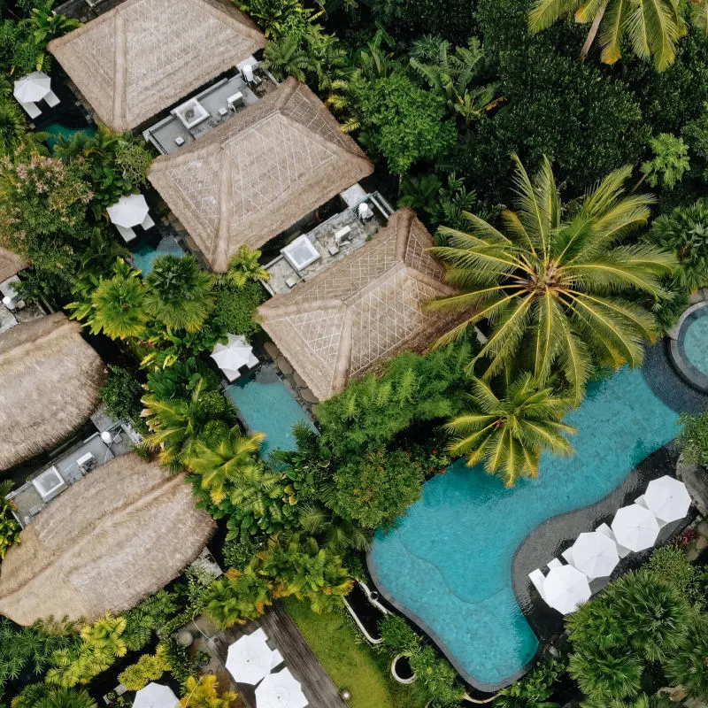 Hotel Located In Bali Jungle With Swimming Pool And Villas.