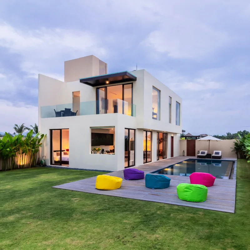 Modern Villa With Pool And Grass Garden