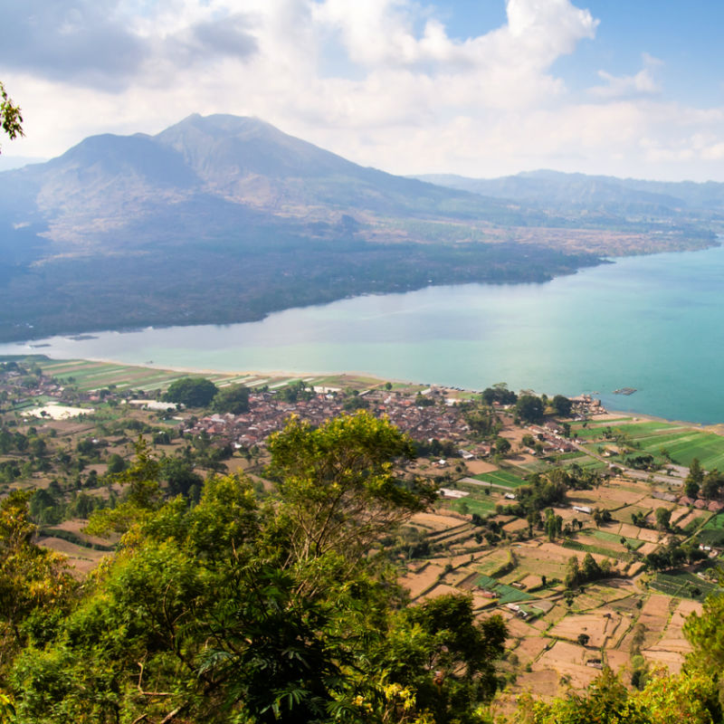 Mount Batur And Lake Batur From Hillside View Point In Bangli Bali