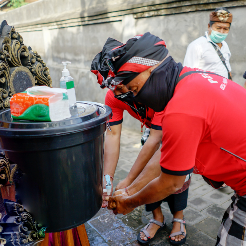 Pecalang Local Security In Bali Wash Hands To Prevent Spread Of Covid