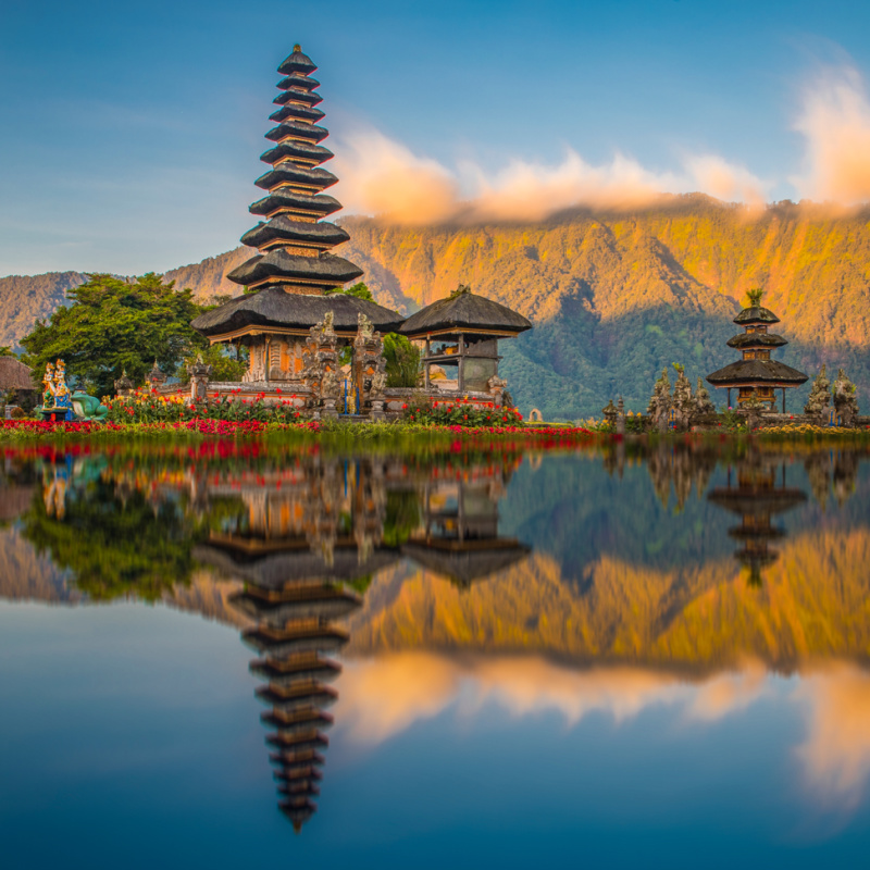 Pura Ulun Danu Beratan On Lake Beratan in Northern Bali Surrounded by Mountains