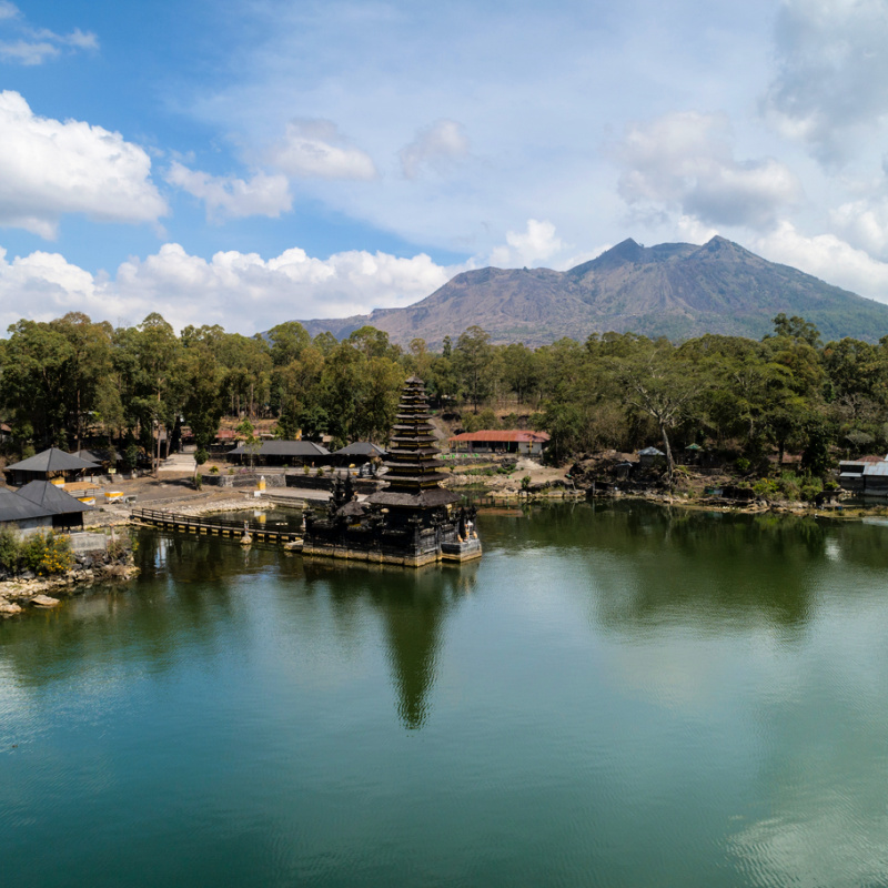 bali lake with mountain in background