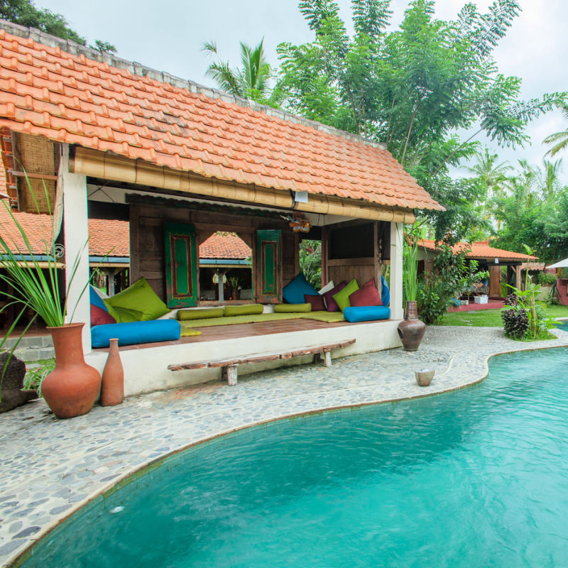 Traditional Style Shala And Swimming Pool At Villa