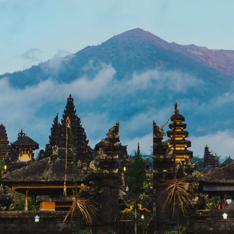 View-Of-Bali-Temple-and-Mount-Agung-In-The-Early-Morning