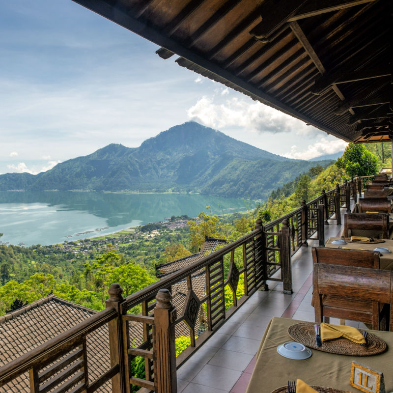 View Of Mount Batur and Lake Batur From Cafe Restaurant In Bangli Regency Bali