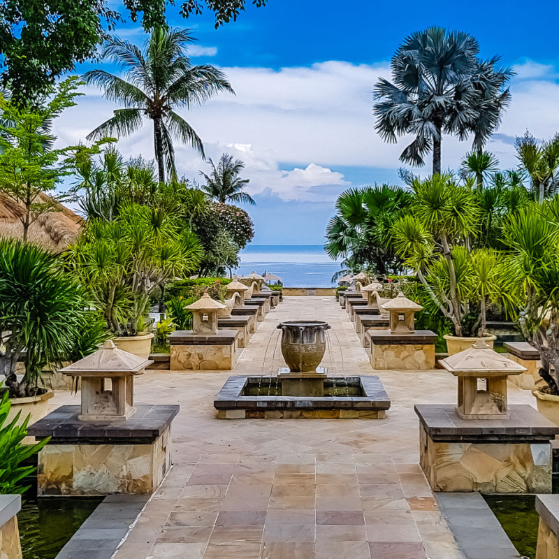 View Through Bali Hotel Garden Patio Area Through To The Ocean