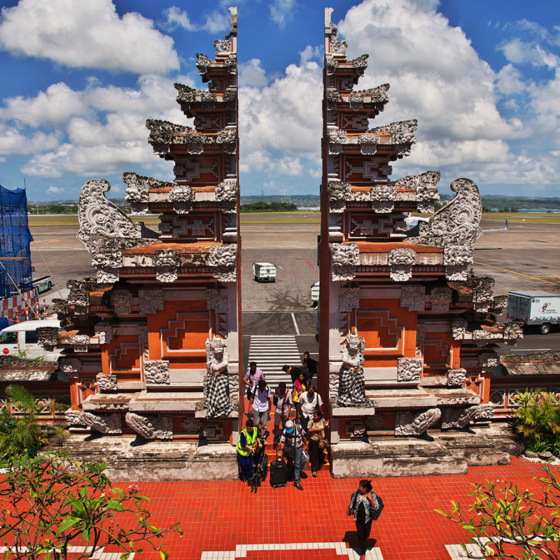 Bali Airport Domestic Arrivals Pass Through Traditional Gate 