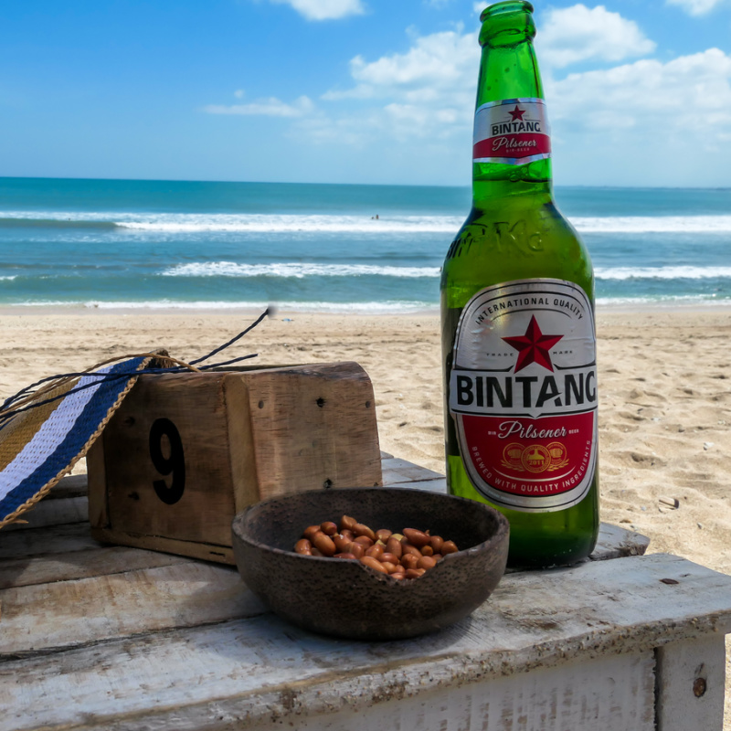 Bintang Beer At Table At Beach bar In Bali
