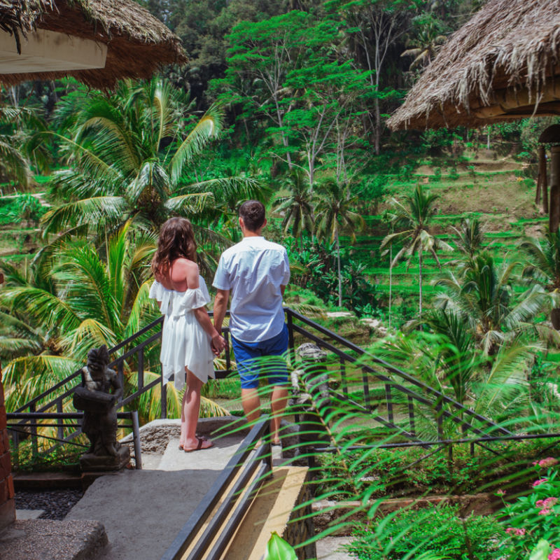 Couple Look At Rice Terrace View In Bali