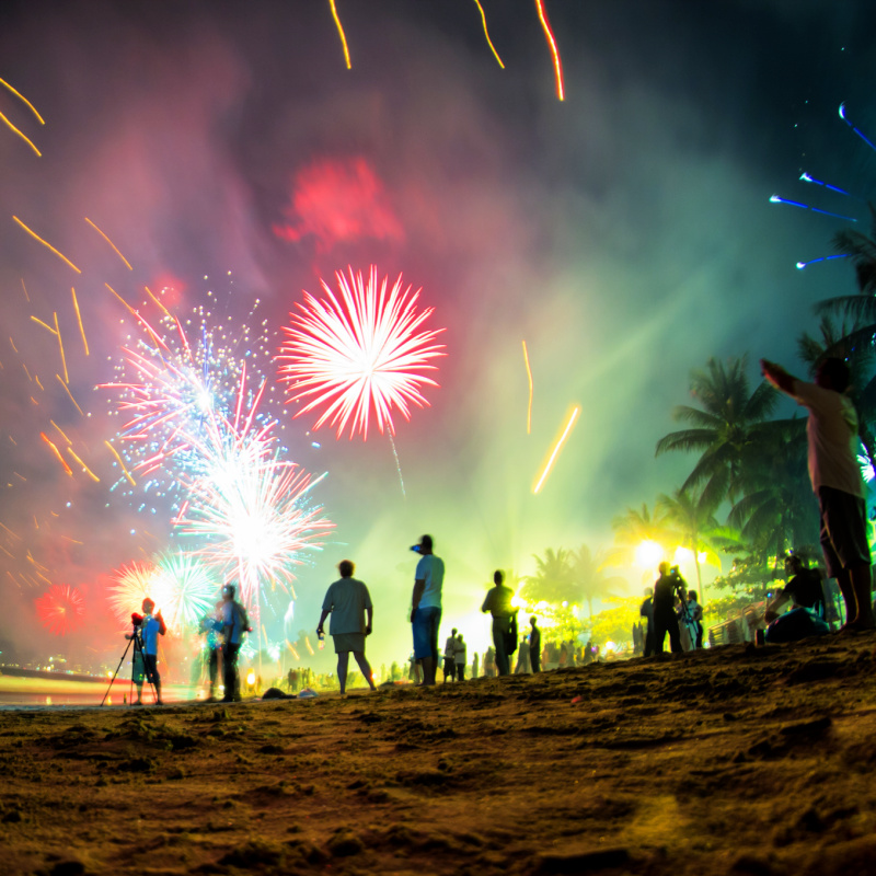 Fireworks Display On Beach.