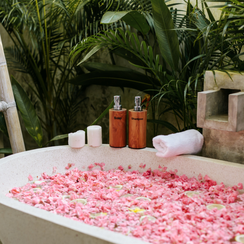 Luxury Flower Bath In Villa In Bali.