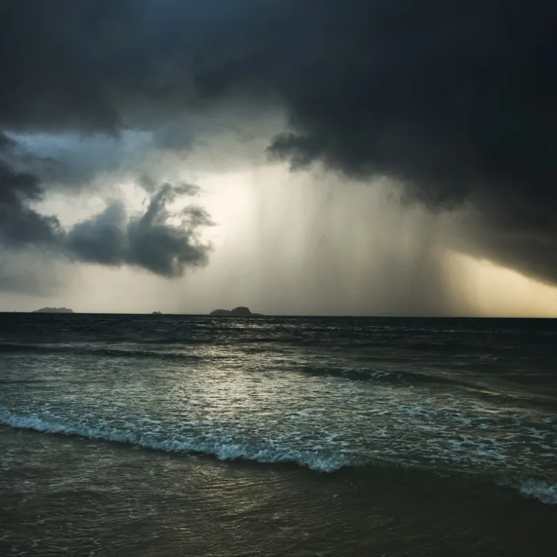 Rain Storm Over Ocean Sea