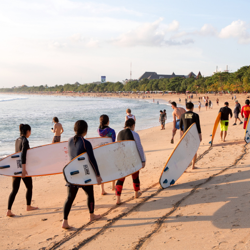 Surfers In Surf Lesson On Kuta Beach In Bali
