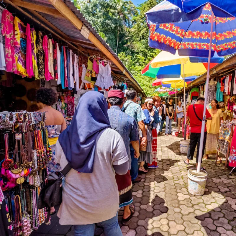 Tourists Visit Bali Temple.