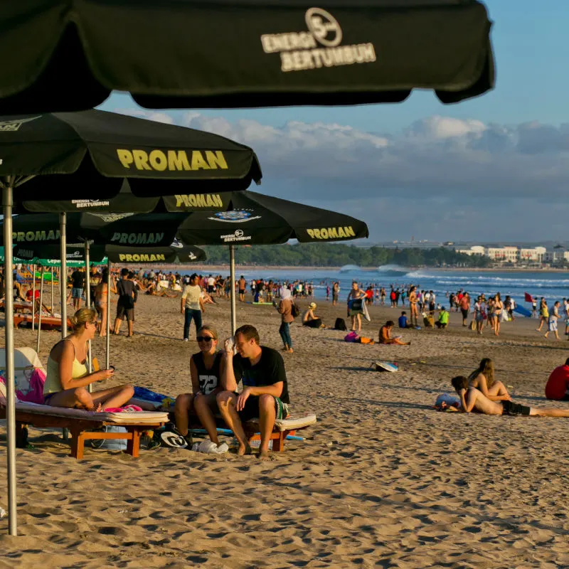 Tourists On Busy Bali Beach