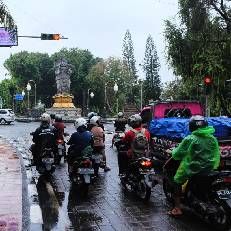 Traffic In Bali Denpasar At Traffic Lights