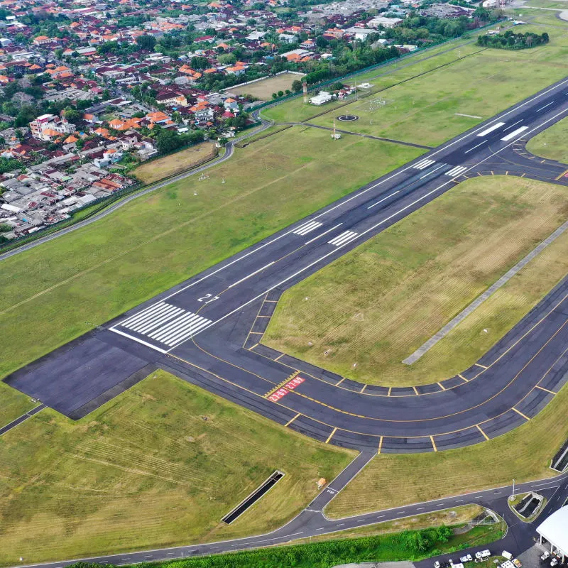 Ariel Birdseye View Of Bali Airport Runway