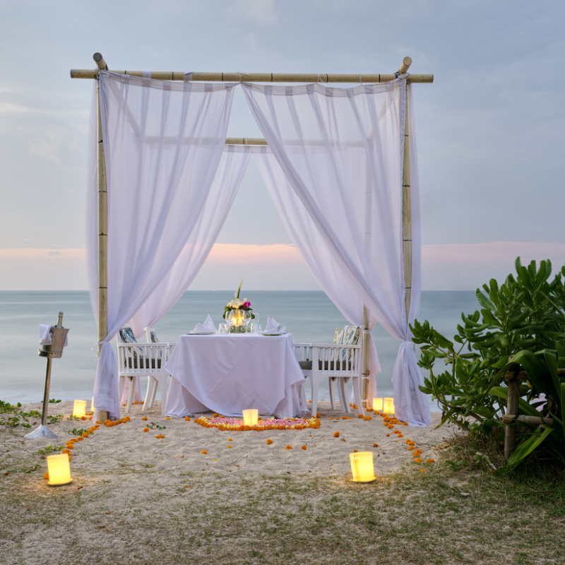 Honeymoon Dinner Set Up On Bali Beach.
