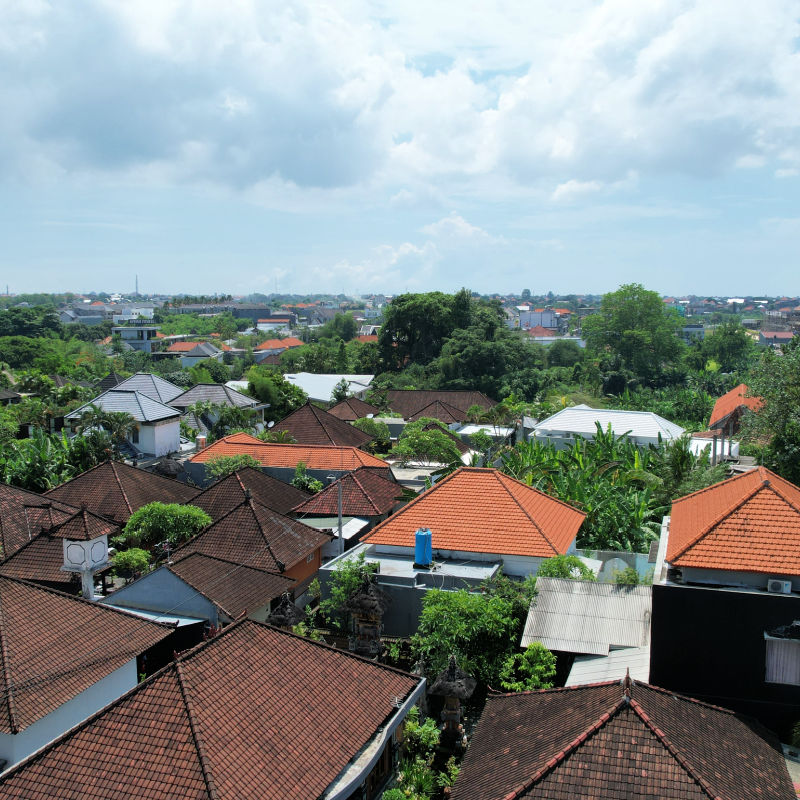 Rooftops of Village in Pererenan in Canggu in Bali.