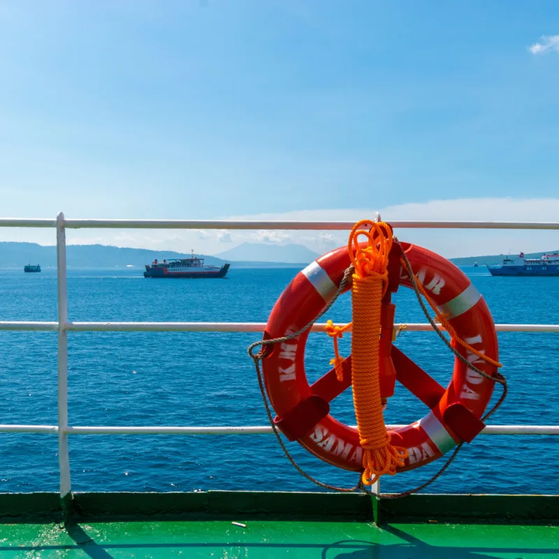 Lifebouy on a ferry boat crossing Bali Strait from Gilimanuk