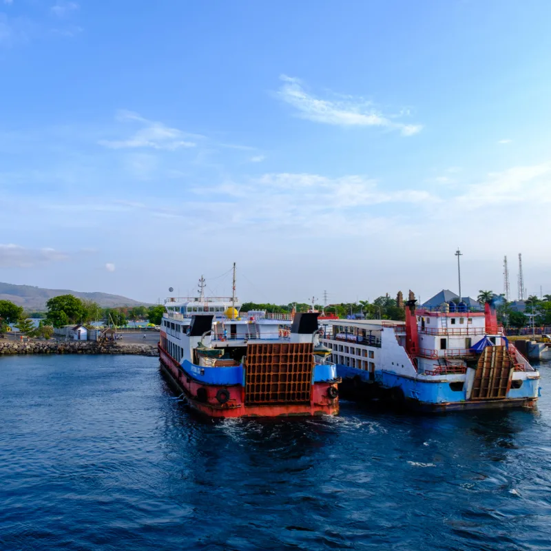 Two Ferries At Gilimanuk Harbor In Bali