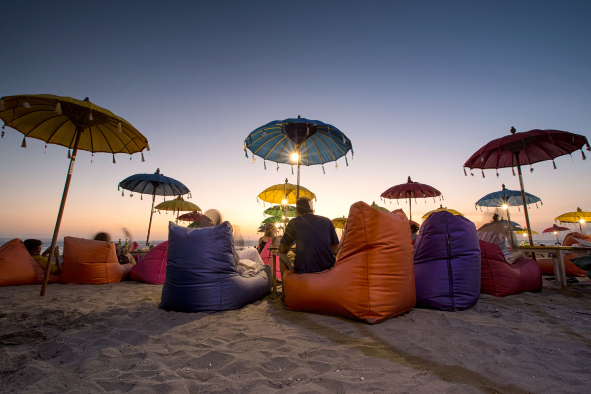 Sunset on Beanbags at Seminyak Beach