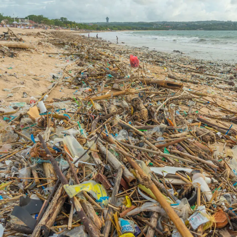 Śmieci, odpady, plastik, zanieczyszczenia na plaży Jimbaran