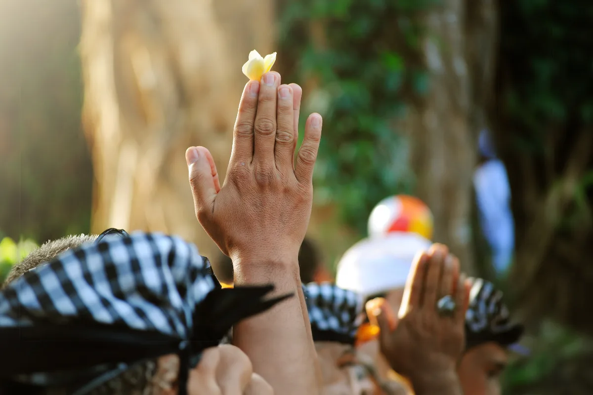 Balinese People Pray In Traditional Cultural Ceremony In Bali