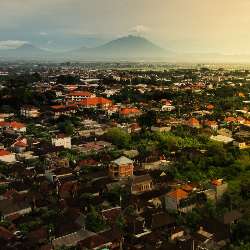 Denpasar-Aerial-View-Of-Bali-At-Sunset