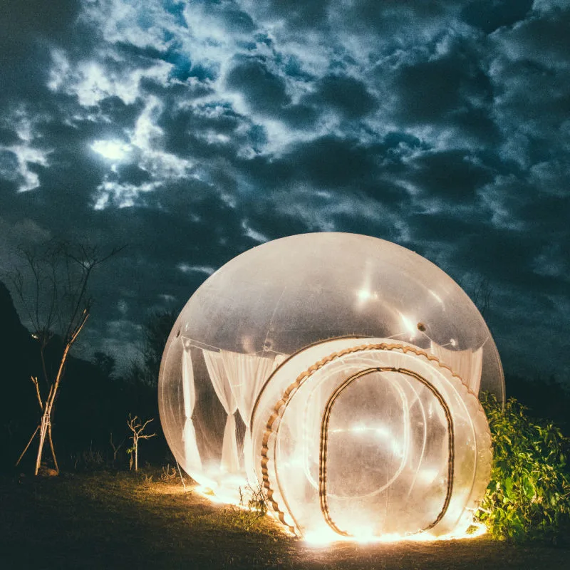 Bubble-Glamping-Tent-in-Bali-at-Nightime