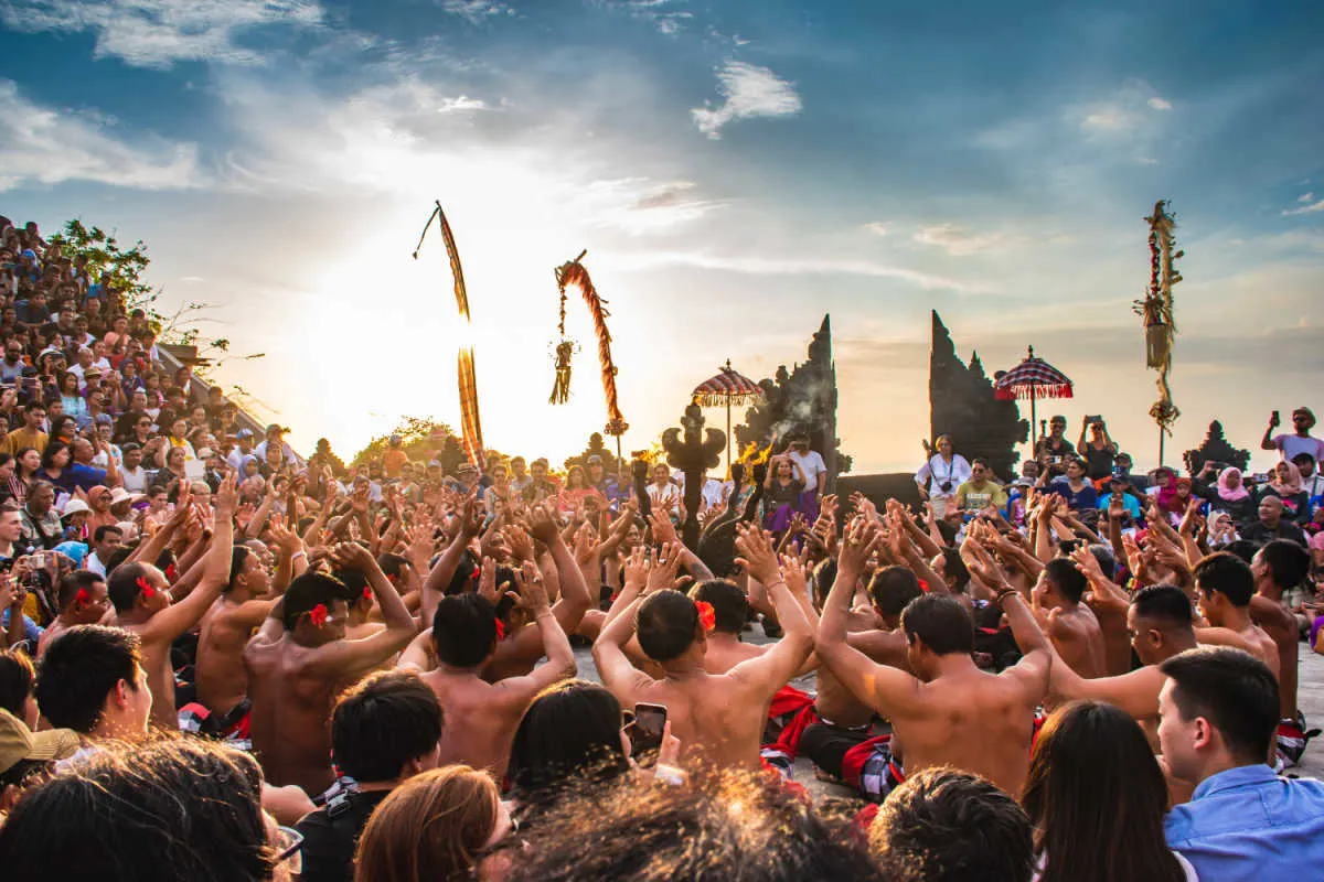 Kecak dancers perform at Uluwatu ampitheater.jpg
