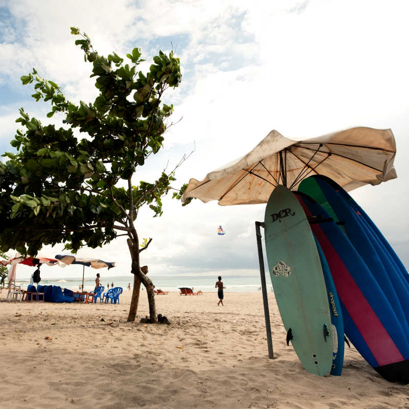 Surfboards-on-Legian-Kuta-Beach-in-Bali
