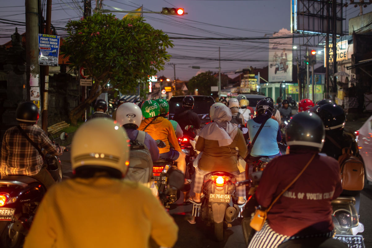 Traffic at night at stop lights in Bali.jpg