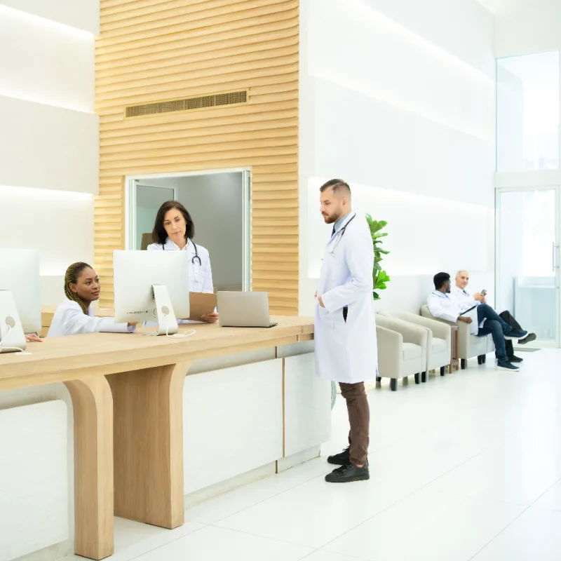 Hospital-Staff-at-Reception-Counter