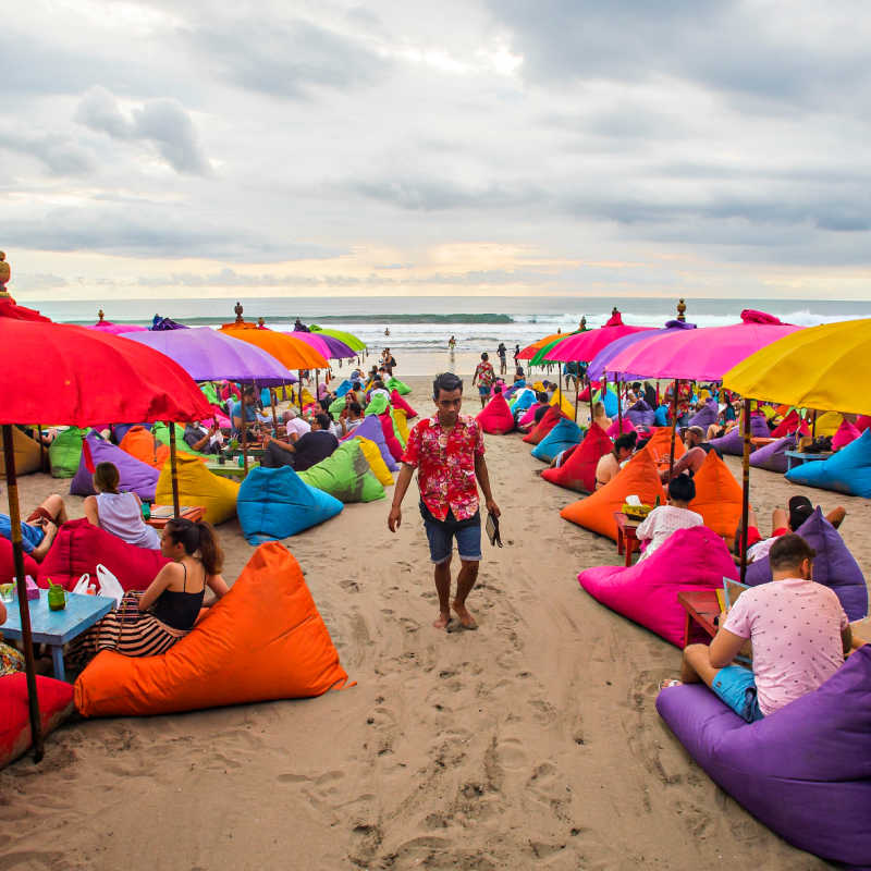 Seminyak-Beach-Busy-With-Tourists-At-Sunset