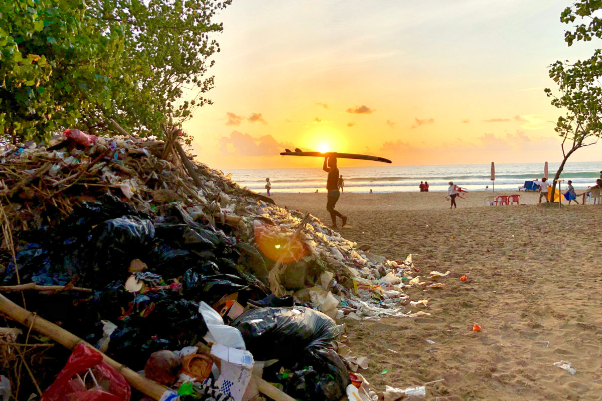 Trash Piled Up on Kuta beach at Sunset in Bali.jpg